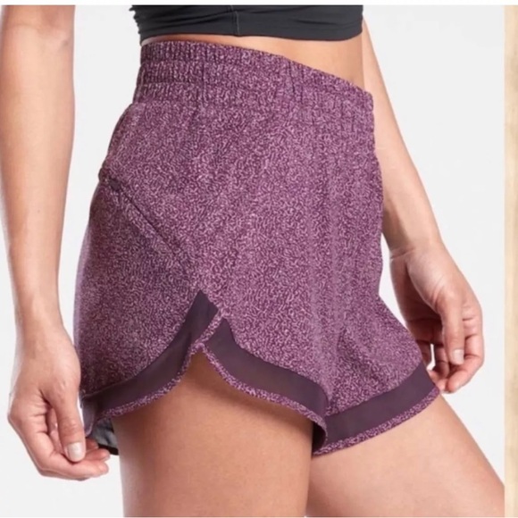 ATHLETA PRINTED MESH RACER RUN SHORTS 4” VIOLET STATIC Women's Small - Picture 3 of 9